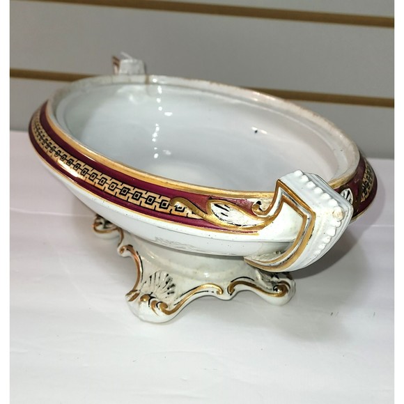 Antique Porcelain candy dish footed pedestal bowl with lid 12 inch - Picture 5 of 12